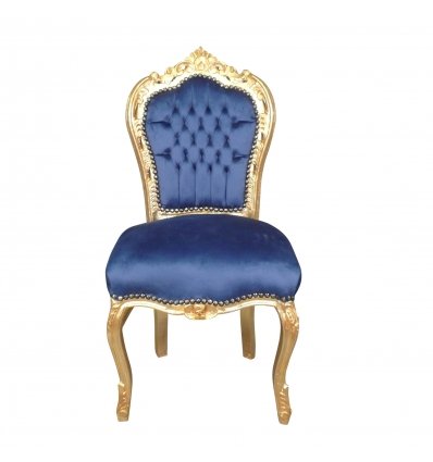 chaise baroque doree velours bleu