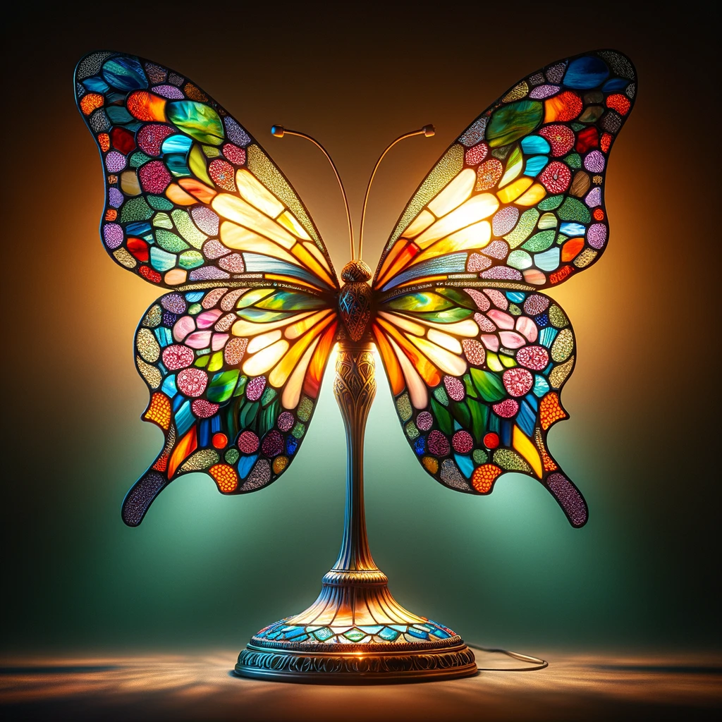 Un envol lumineux: la lampe papillon Tiffany célèbre le vol coloré de la nature.